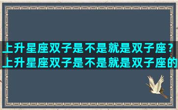上升星座双子是不是就是双子座？上升星座双子是不是就是双子座的人