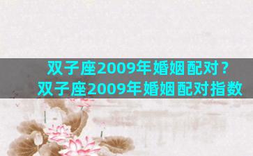 双子座2009年婚姻配对？双子座2009年婚姻配对指数