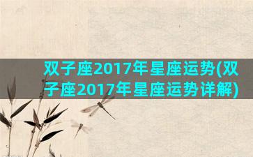 双子座2017年星座运势(双子座2017年星座运势详解)