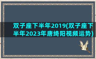 双子座下半年2019(双子座下半年2023年唐绮阳视频运势)