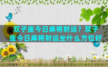 双子座今日麻将财运？双子座今日麻将财运坐什么方位好