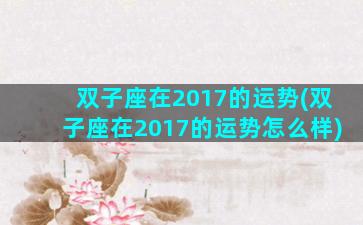 双子座在2017的运势(双子座在2017的运势怎么样)