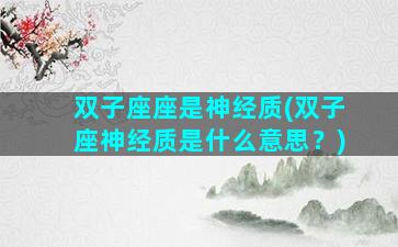 双子座座是神经质(双子座神经质是什么意思？)