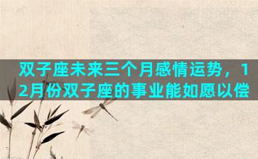 双子座未来三个月感情运势，12月份双子座的事业能如愿以偿