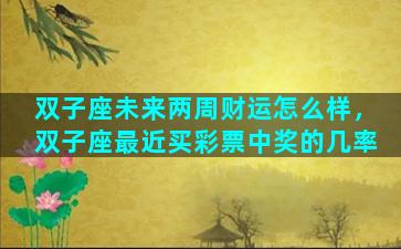 双子座未来两周财运怎么样，双子座最近买彩票中奖的几率