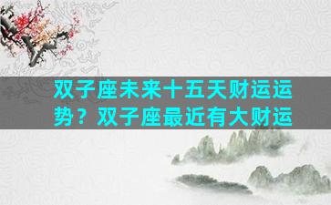 双子座未来十五天财运运势？双子座最近有大财运
