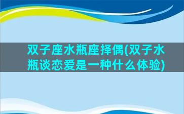 双子座水瓶座择偶(双子水瓶谈恋爱是一种什么体验)