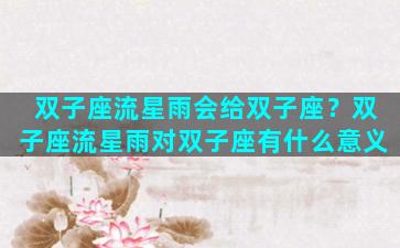 双子座流星雨会给双子座？双子座流星雨对双子座有什么意义