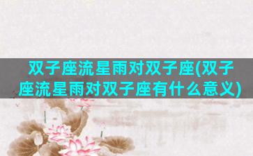 双子座流星雨对双子座(双子座流星雨对双子座有什么意义)