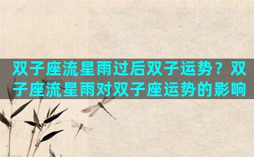 双子座流星雨过后双子运势？双子座流星雨对双子座运势的影响