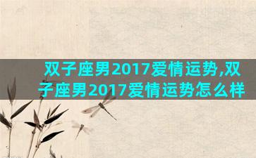 双子座男2017爱情运势,双子座男2017爱情运势怎么样