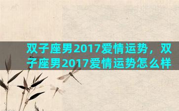 双子座男2017爱情运势，双子座男2017爱情运势怎么样