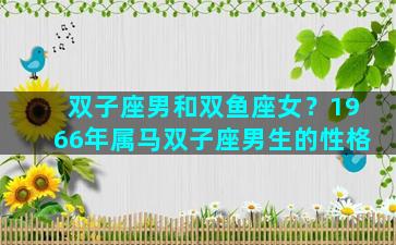 双子座男和双鱼座女？1966年属马双子座男生的性格