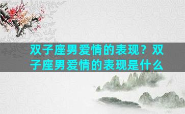 双子座男爱情的表现？双子座男爱情的表现是什么