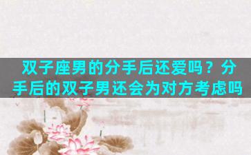 双子座男的分手后还爱吗？分手后的双子男还会为对方考虑吗