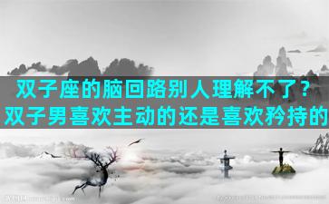 双子座的脑回路别人理解不了？双子男喜欢主动的还是喜欢矜持的