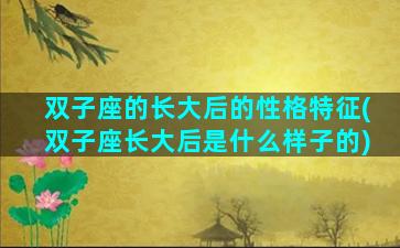 双子座的长大后的性格特征(双子座长大后是什么样子的)