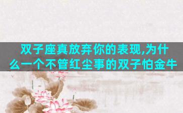 双子座真放弃你的表现,为什么一个不管红尘事的双子怕金牛