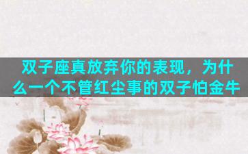 双子座真放弃你的表现，为什么一个不管红尘事的双子怕金牛