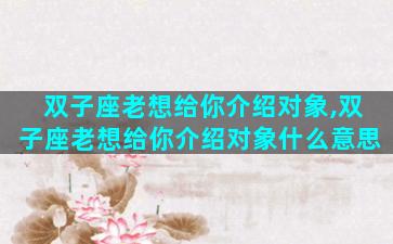 双子座老想给你介绍对象,双子座老想给你介绍对象什么意思