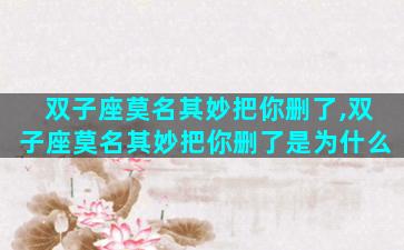 双子座莫名其妙把你删了,双子座莫名其妙把你删了是为什么
