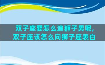 双子座要怎么追狮子男呢,双子座该怎么向狮子座表白