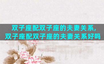 双子座配双子座的夫妻关系,双子座配双子座的夫妻关系好吗