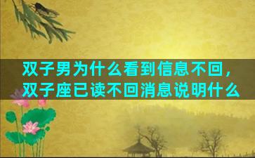 双子男为什么看到信息不回，双子座已读不回消息说明什么