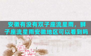 安徽有没有双子座流星雨，狮子座流星雨安徽地区可以看到吗