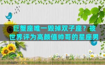 巨蟹座唯一毁掉双子座？被世界评为高颜值帅哥的星座男