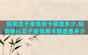 招商双子座信用卡额度多少,招商银行双子座信用卡额度是多少