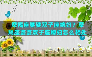 摩羯座婆婆双子座媳妇？摩羯座婆婆双子座媳妇怎么相处