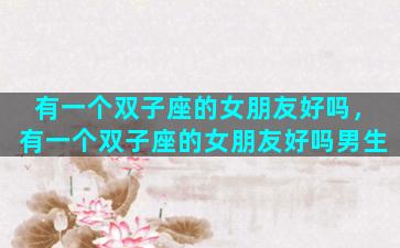 有一个双子座的女朋友好吗，有一个双子座的女朋友好吗男生