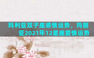 玛利亚双子座感情运势，玛丽亚2021年12星座爱情运势
