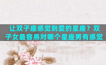 让双子座感觉到爱的星座？双子女最容易对哪个星座男有感觉