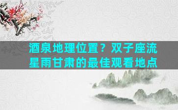 酒泉地理位置？双子座流星雨甘肃的最佳观看地点